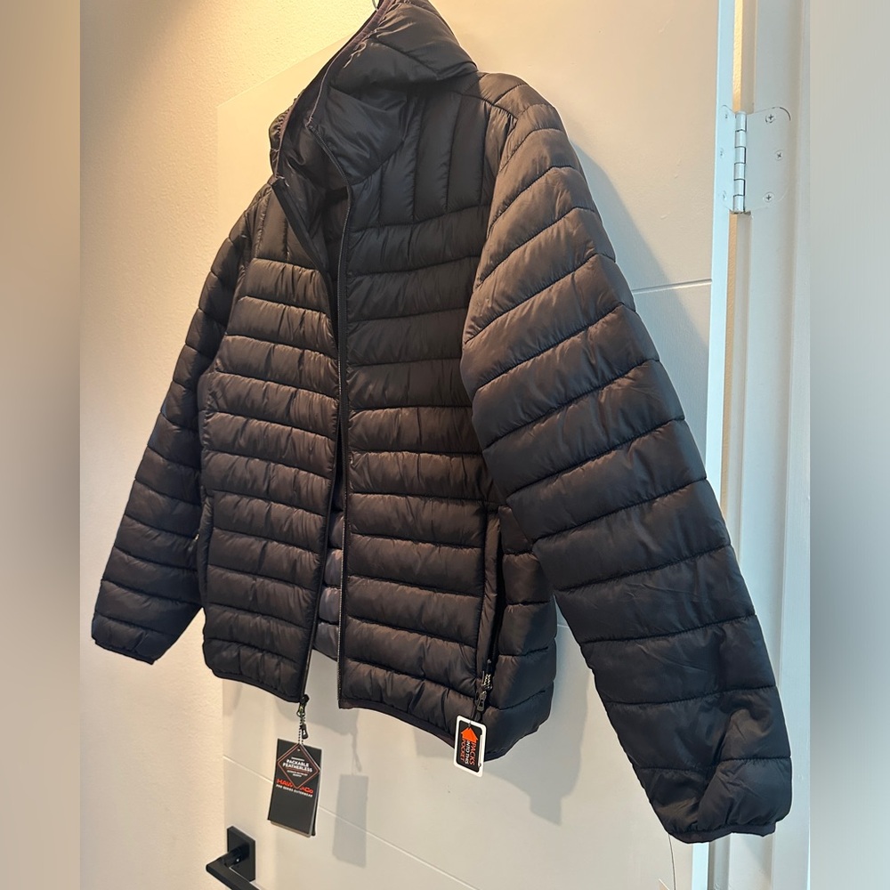 Hawke & Co Men Quilted Hooded Puffer Jacket Navy Blue Lightweight Snow Winter - Picture 7 of 11